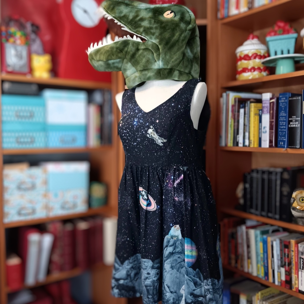 Modcloth "Take Up Space" Fit and Flare Cats Kittens in Space Dress - Picture 2 of 14